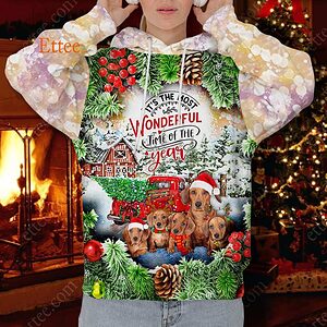 Dachshund Dog Christmas 3D Unisex Hoodie, It's The Most Wonderful Time Of The Year - Ettee - 3D