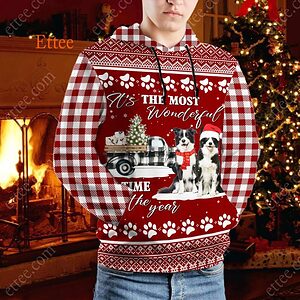 Border Collie 3D Unisex Hoodie, It's The Most Wonderful Time of The Year - Ettee - 3D