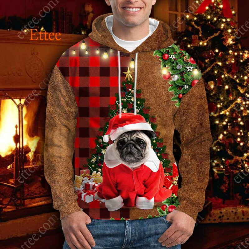 Pug Christmas Cute Dog 3D Unisex Hoodie