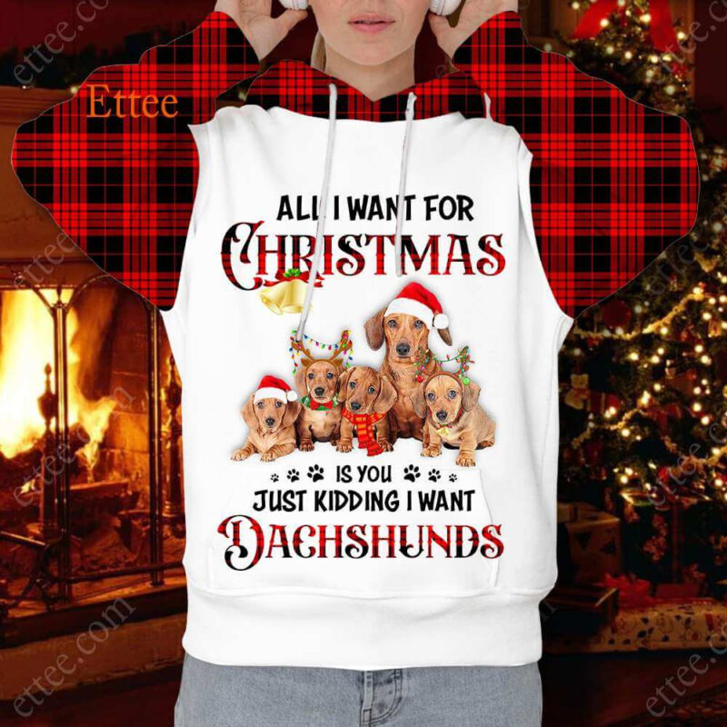 Wiener Dog Mom Christmas 3D Unisex Hoodie, Just Kidding I Want Dachshunds
