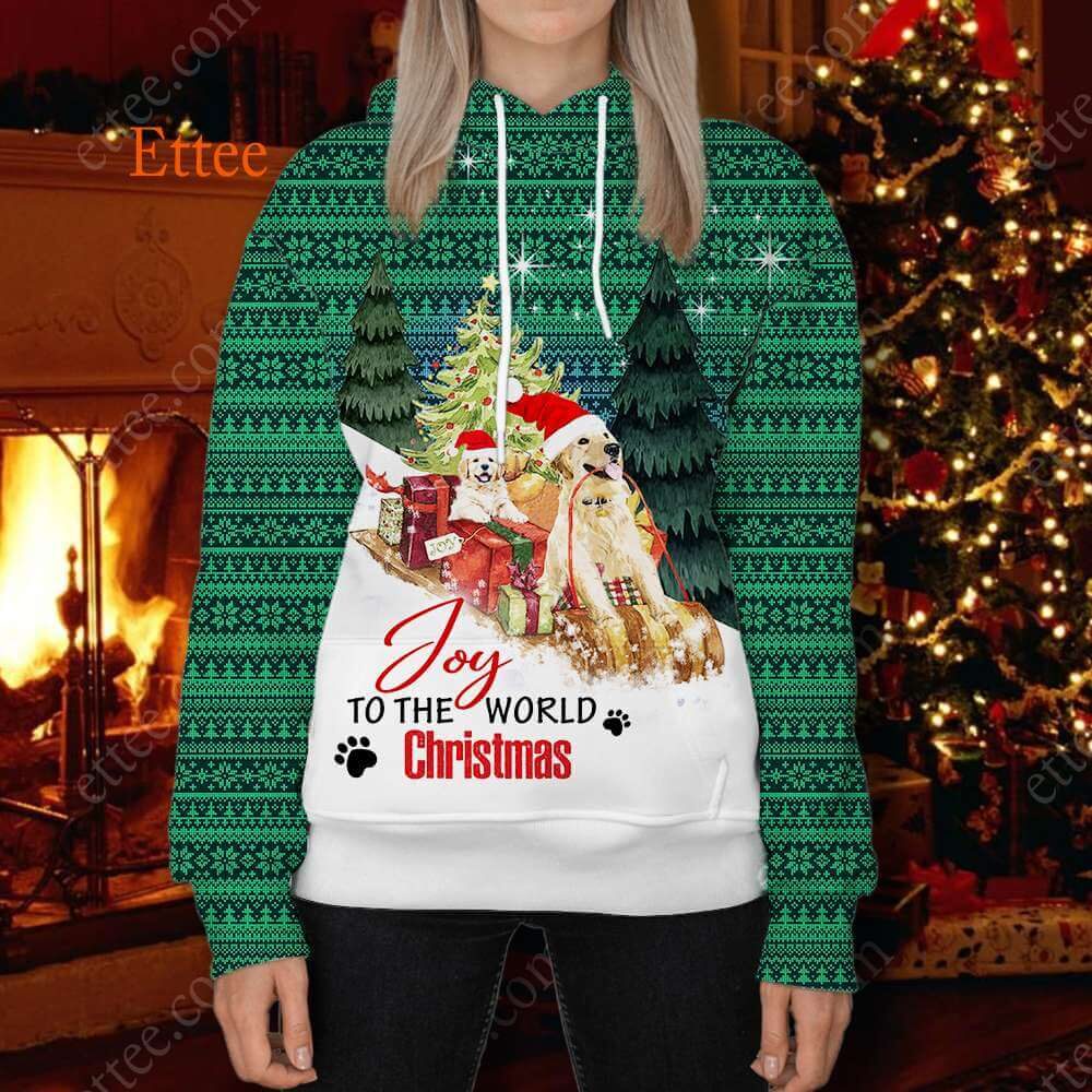 Golden Retrievers Christmas 3D Hoodie, Joy To The World - Ettee - 3D Hoodie