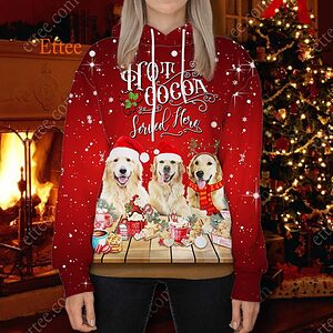 Golden Retrievers 3D Unisex Hoodie, Dog Hot Cocoa Bar - Ettee - 3D