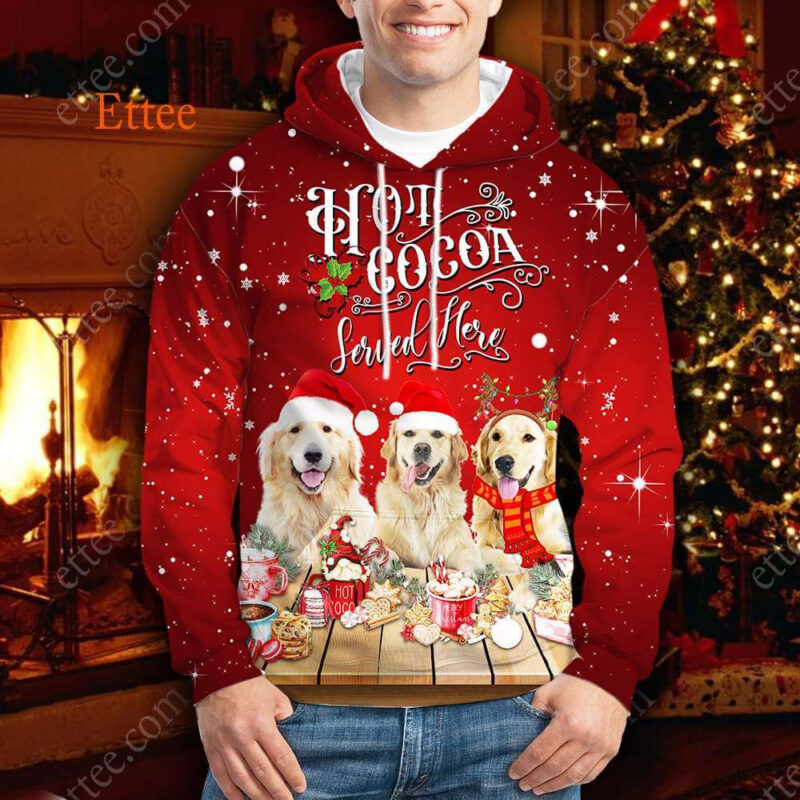 Golden Retrievers 3D Unisex Hoodie, Dog Hot Cocoa Bar