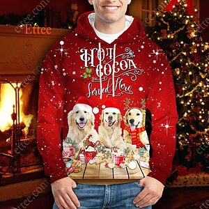 Golden Retrievers 3D Unisex Hoodie, Dog Hot Cocoa Bar - Ettee - 3D