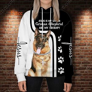 German Shepherd Therapy Jesus Savior 3D Unisex Hoodie - Ettee - 3D
