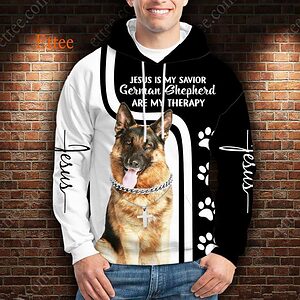 German Shepherd Therapy Jesus Savior 3D Unisex Hoodie - Ettee - 3D