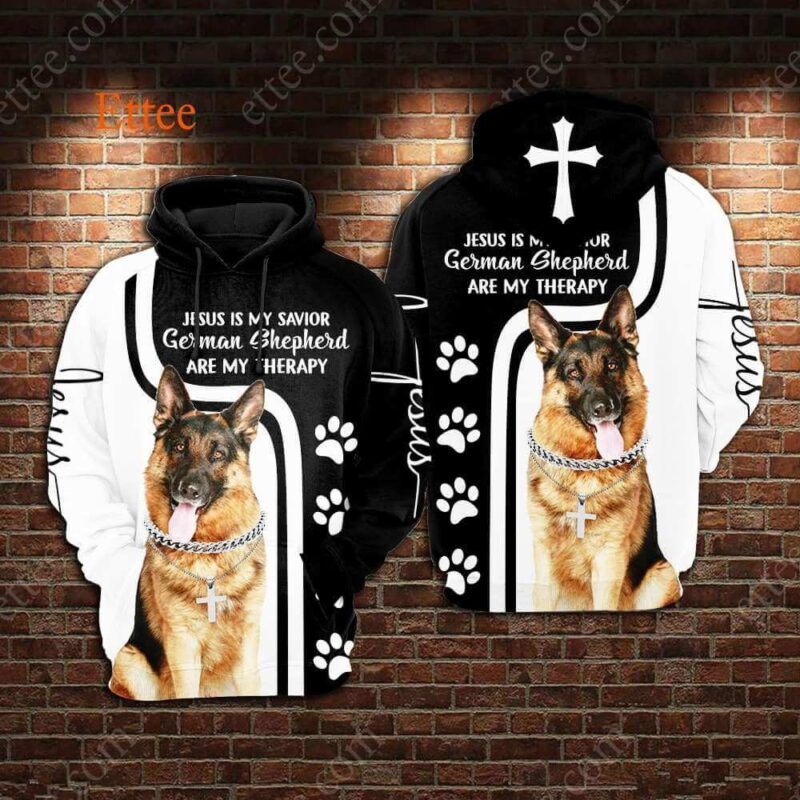 German Shepherd Therapy Jesus Savior 3D Unisex Hoodie