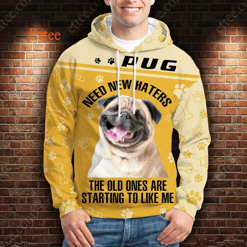 Pug 3D Unisex Hoodie, Need New Haters - Ettee - 3D