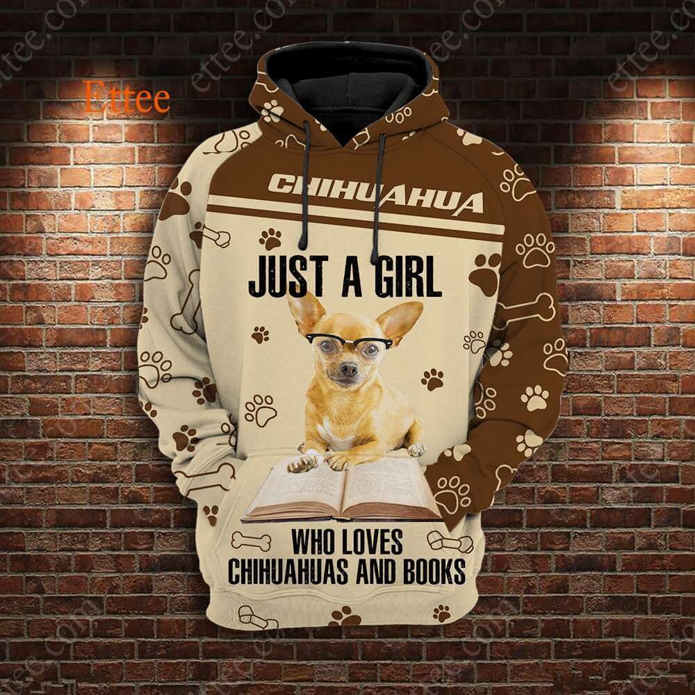 Reading Chihuahua 3D Unisex Hoodie, A Girl Who Loves Chihuahuas & Books - Ettee - 3D Hoodie