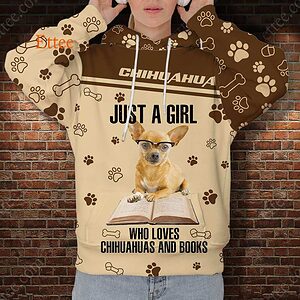 Reading Chihuahua 3D Unisex Hoodie, A Girl Who Loves Chihuahuas & Books - Ettee - 3D Hoodie