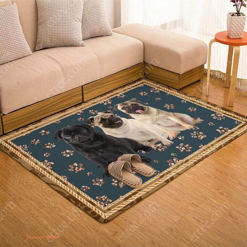 Pug Dog Vintage Rug, Unique Mat Carpet Decor Gift