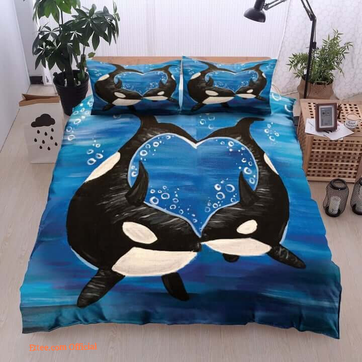 Orca The Killer Whale Mom And Baby Cotton Bed Sheets Spread Comforter Bedding Sets