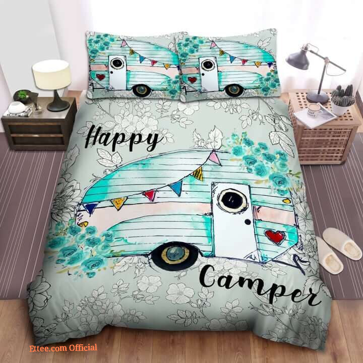 3D Camping Car Happy Camper Cotton Bed Sheets Spread Comforter Duvet Cover Bedding Set