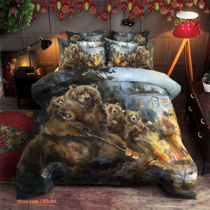 Bear Go Camping Cotton Bed Sheets Spread Comforter Duvet Cover Bedding Set
