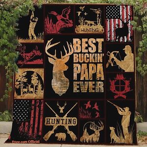 Hunting Deer Best Buckin Papa Ever Quilt Blanket Great Customized Gifts For Birthday Christmas Thanksgiving Father's Day - Twin - Ettee