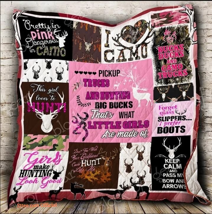 Hunting Girl Pretty In Pink Dangerous In Camo Quilt Blanket Great Customized Gifts For Birthday Christmas Thanksgiving Perfect Gifts For Hunting Lover