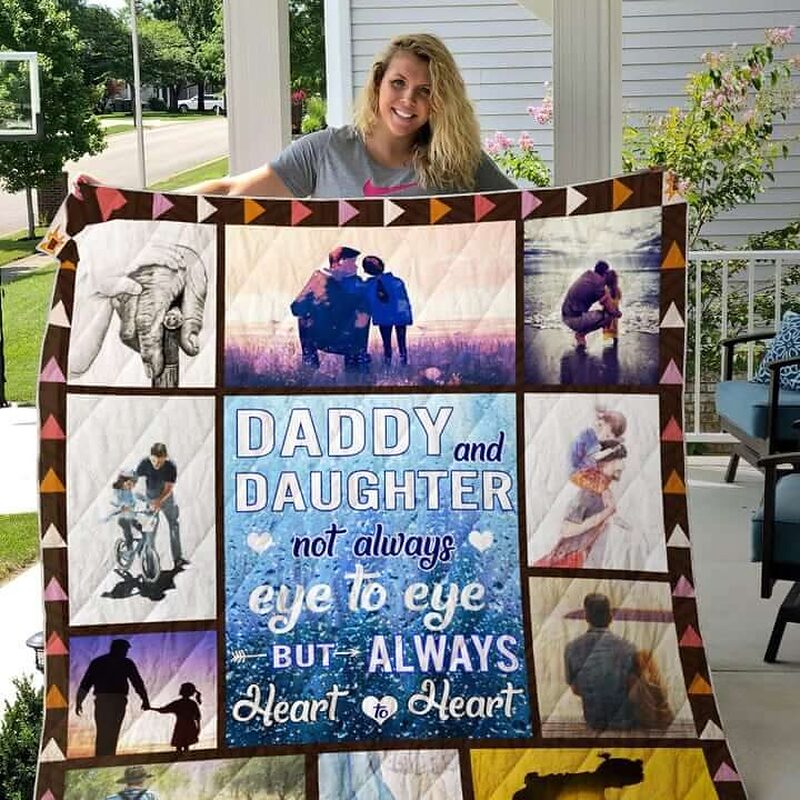 Dad And Daughter Not Always Eye To Eye But Always Heart To Heart Quilt Blanket Great Customized Blanket Gifts For Birthday Christmas Thanksgiving - Super King - Ettee