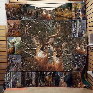 Hunting Deer Buck And Doe Quilt Blanket. Luxurious Super Soft Quilt Blanket - Twin - Ettee
