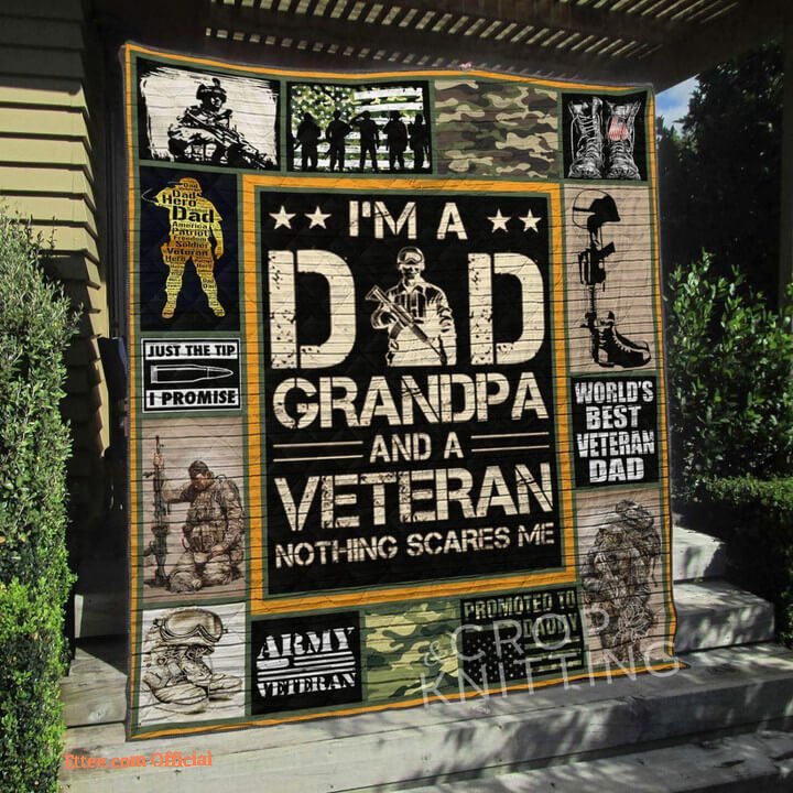 Veteran Dad Grandpa Nothing Scares Me Quilt Blanket