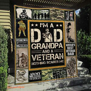 Veteran Dad Grandpa Nothing Scares Me Quilt Blanket - Ettee