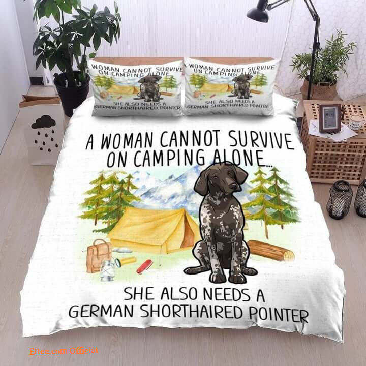 German Shorthaired Pointer Camping Cotton Bed Sheets Spread Comforter Bedding Sets