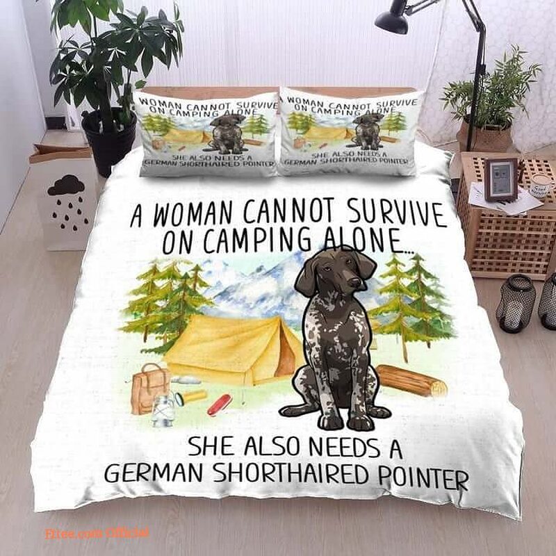 German Shorthaired Pointer Camping Cotton Bed Sheets Spread Comforter Bedding Sets - King - Ettee