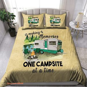 Camping One Campsite At A Time Bed Sheets Spread Comforter Duvet Cover Bedding Sets - King - Ettee
