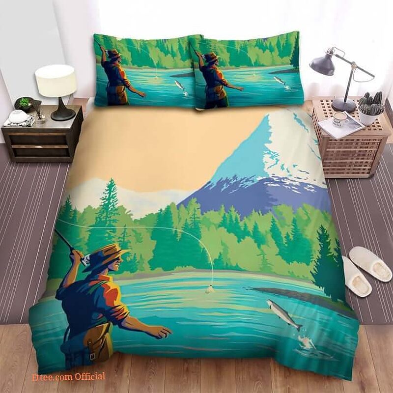 Alaska Kenai River Fishing Bed Sheets Spread Comforter Duvet Cover Bedding Sets