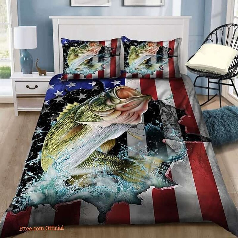 America Flag Fishing Cotton Bed Sheets Spread Comforter Bedding Sets