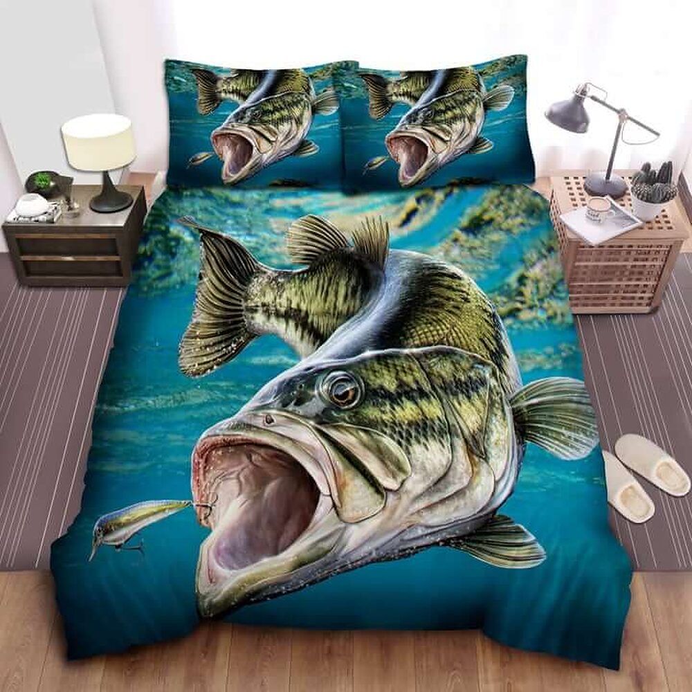 Bass Fishing Hunter Cotton Bed Sheets Spread Comforter Duvet Cover Bedding Sets - Ettee - bass fishing
