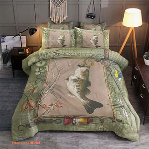 Bass Fishing Large Mouth Small Mouth Bedding Set - King - Ettee