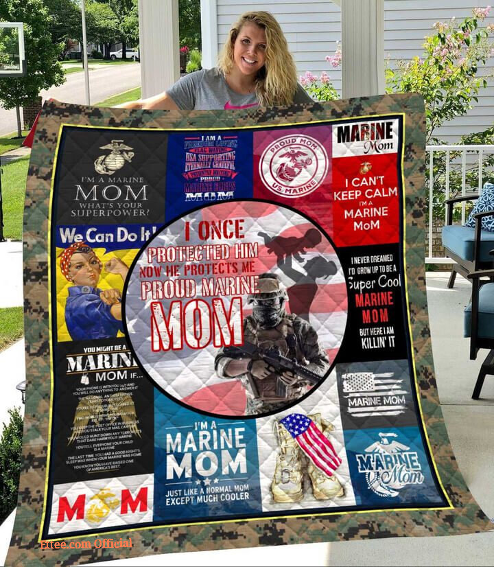 US Marine I Am A Marine Mom Quilt Blanket Great Gifts For Birthday Christmas Thanksgiving Anniversary Mother's Day