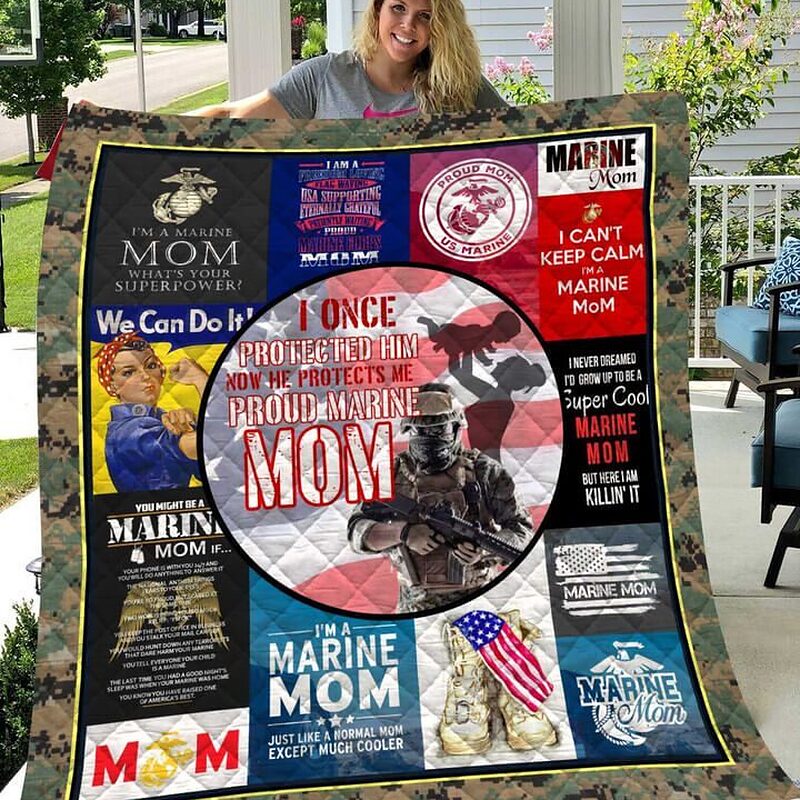 US Marine I Am A Marine Mom Quilt Blanket Great Gifts For Birthday Christmas Thanksgiving Anniversary Mother's Day - Super King - Ettee