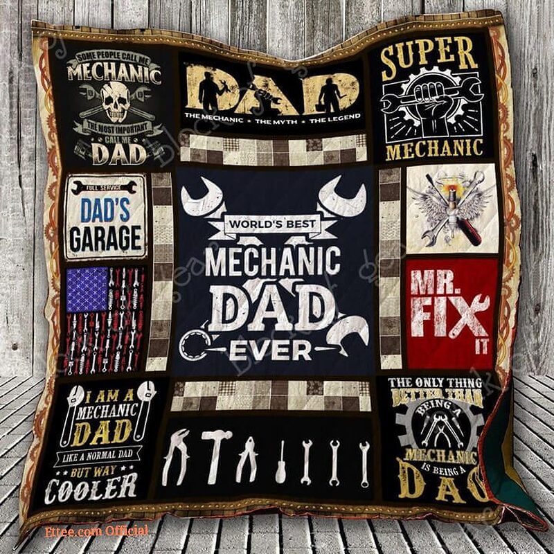 World's Best Mechanic Dad Ever Quilt Blanket Great Customized Gifts For Birthday Christmas Thanksgiving Father's Day Perfect Gifts For Mechanic - King - Ettee