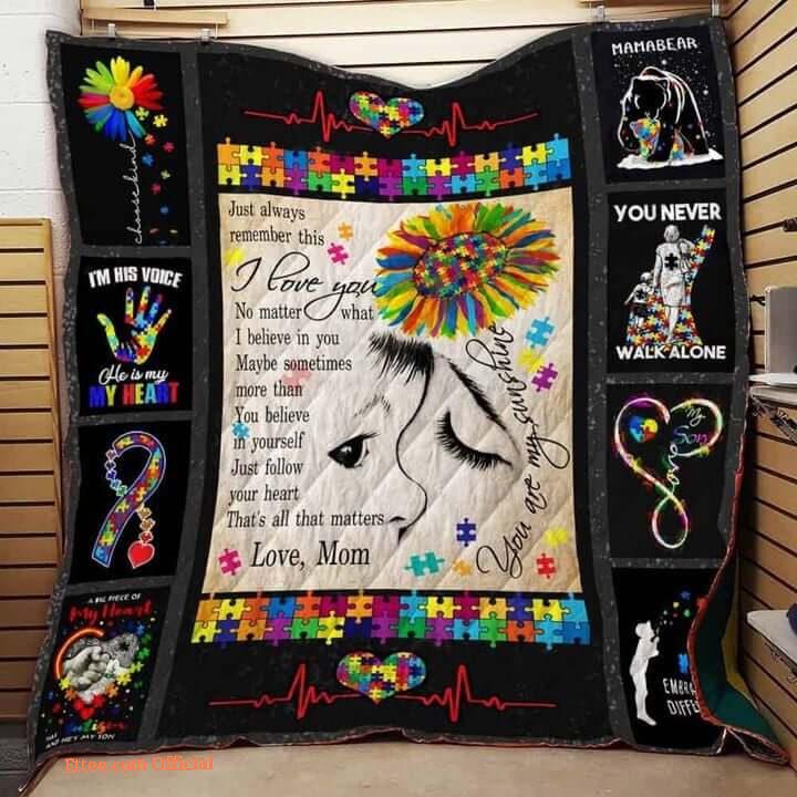 Personalized Autism To My Son From Mom You Are My Sunshine Quilt Blanket Great Customized Blanket Gifts For Birthday Christmas Thanksgiving