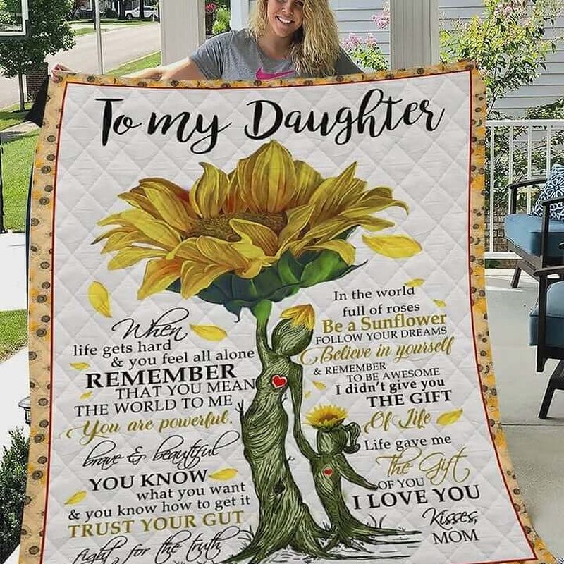 Sunflower Family To My Daughter Quilt Blanket From Mom - Twin - Ettee