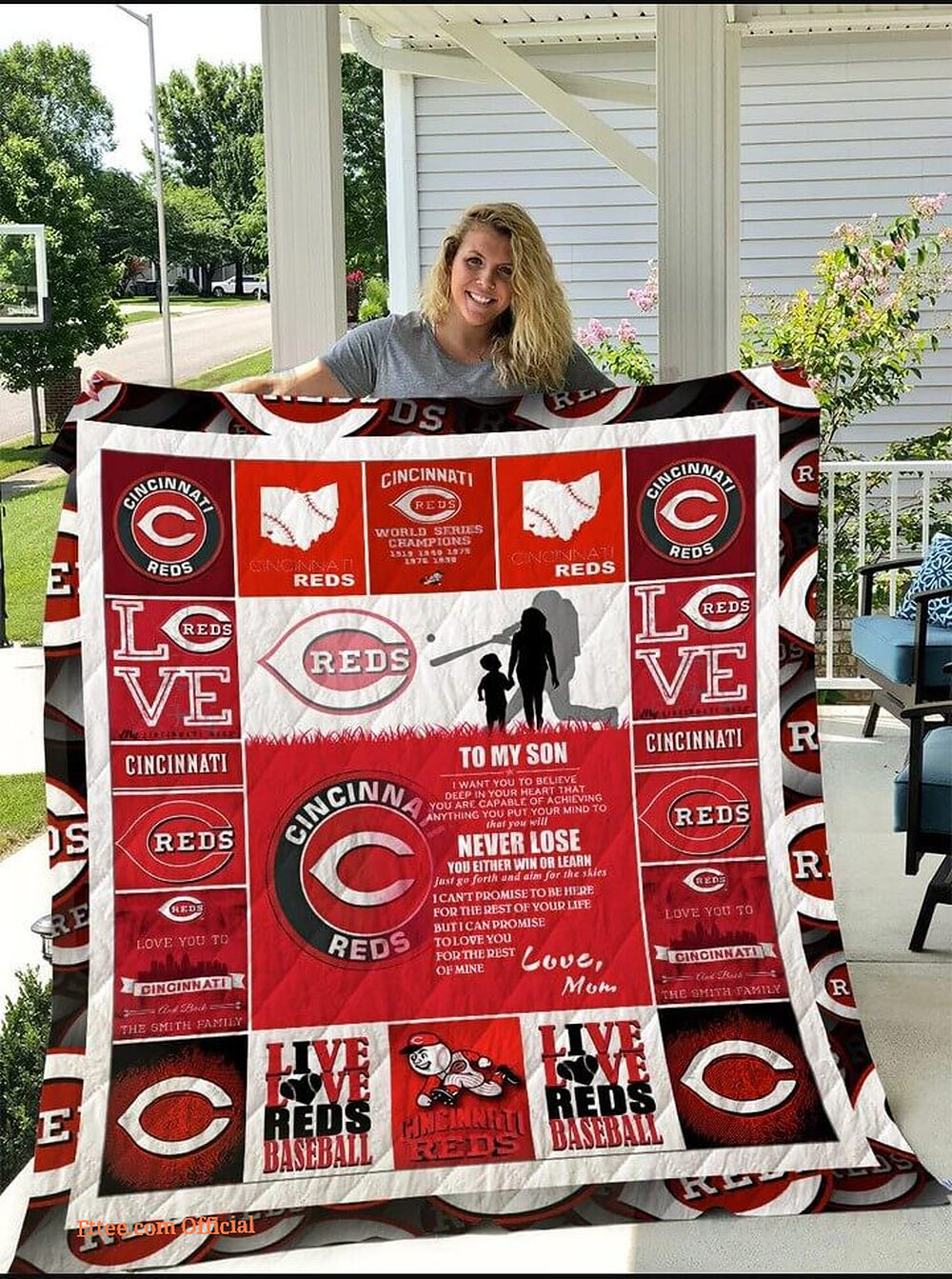Cincinnati Reds.To My Son.Love Mom Quilt Blanket - Twin - Ettee