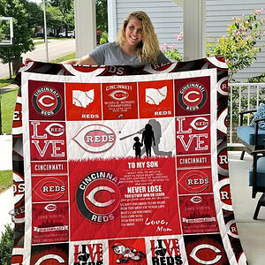 Cincinnati Reds.To My Son.Love Mom Quilt Blanket - Ettee - Cincinnati Reds