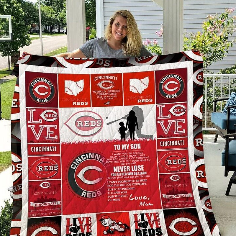 Cincinnati Reds.To My Son.Love Mom Quilt Blanket - Ettee - Cincinnati Reds