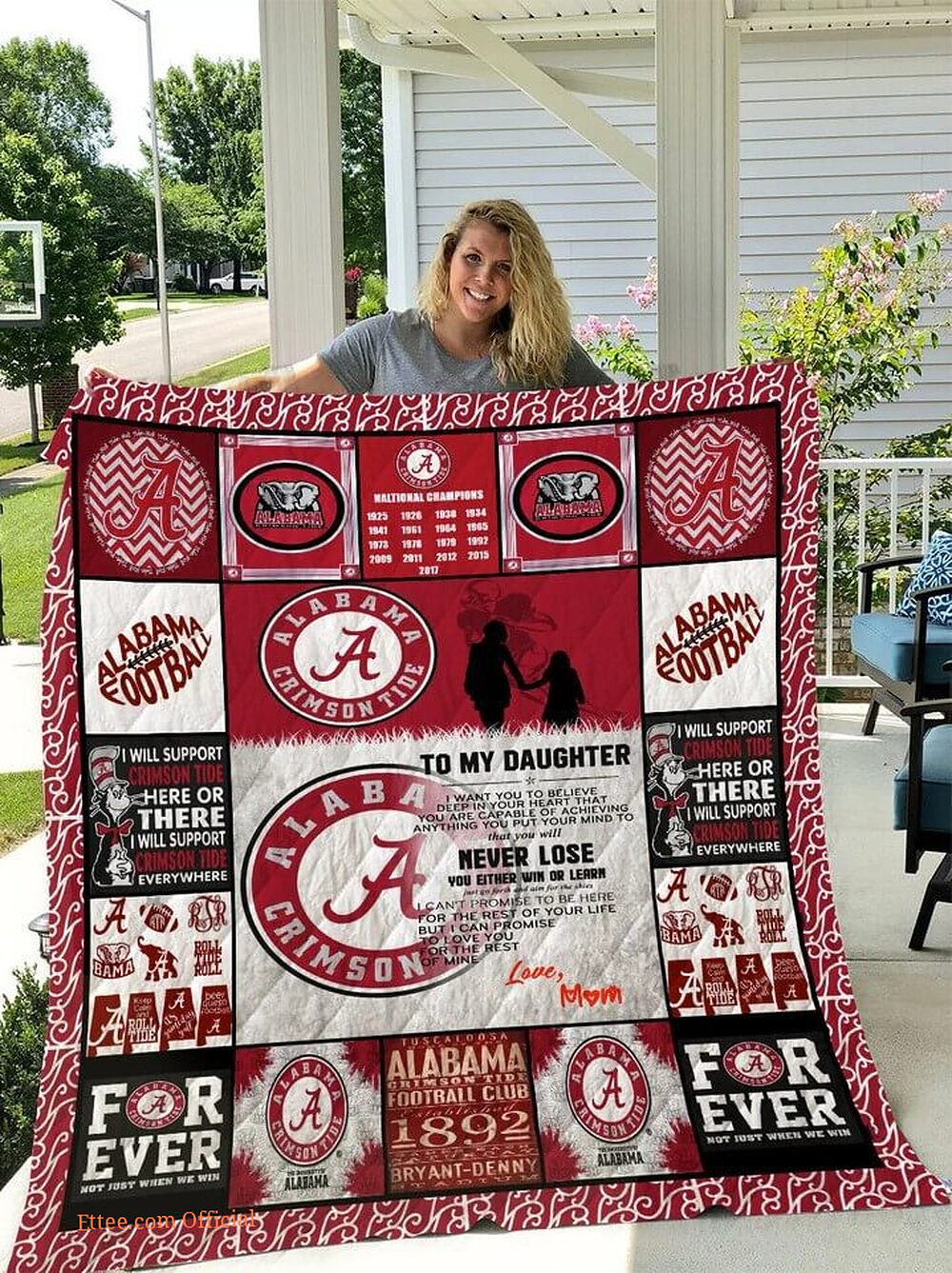 Alabama Crimson Tide.To My Daughter.Love Mom Quilt Blanket - Ettee - Alabama Crimson Tide