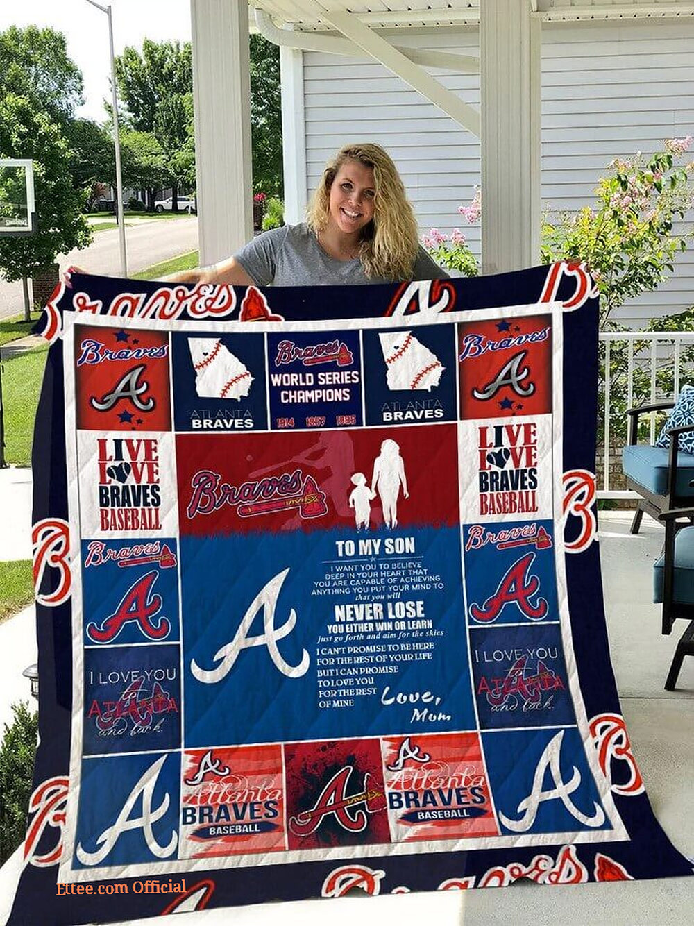 Atlanta Braves.To My Son.Love Mom Quilt Blanket - Twin - Ettee