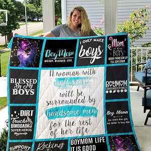 Boymom Blessed By My Boys Quilt Blanket Great Customized Gifts For Birthday Christmas Thanksgiving Mother's Day - Twin - Ettee