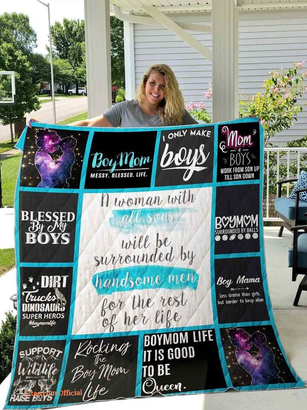 Boymom Blessed By My Boys Quilt Blanket Great Customized Gifts For Birthday Christmas Thanksgiving Mother's Day - Twin - Ettee