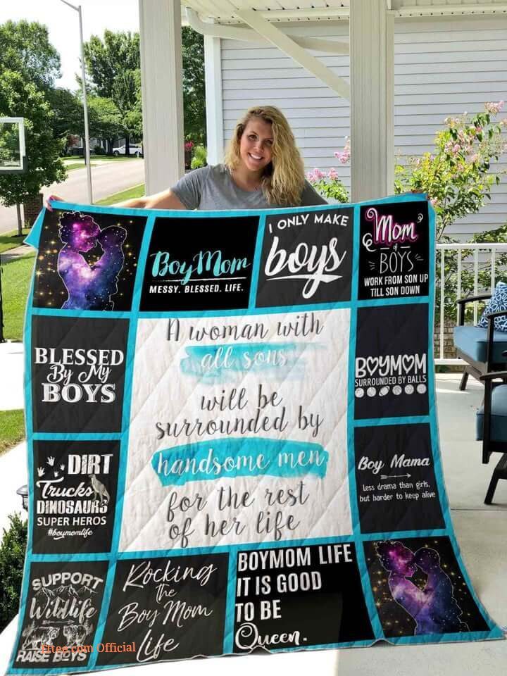 Boymom Blessed By My Boys Quilt Blanket Great Customized Gifts For Birthday Christmas Thanksgiving Mother's Day