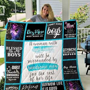 Boymom Blessed By My Boys Quilt Blanket Great Customized Gifts For Birthday Christmas Thanksgiving Mother's Day - Ettee - Birthday
