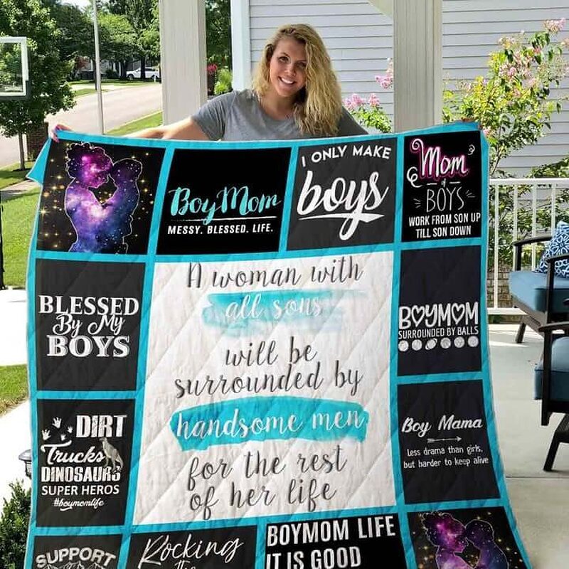 Boymom Blessed By My Boys Quilt Blanket Great Customized Gifts For Birthday Christmas Thanksgiving Mother's Day - Ettee - Birthday