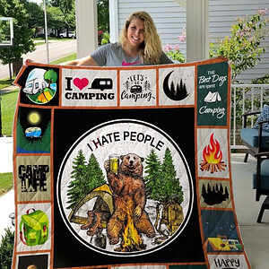 Camping Bear Drinks Beer I Hate People Quilt Blanket Great Customized Blanket Gifts For Birthday Christmas Thanksgiving - Twin - Ettee
