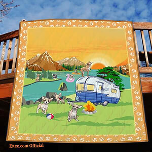 Camping Chihuahua By The River Quilt Blanket Great Customized Blanket Gifts For Birthday Christmas Thanksgiving - Twin - Ettee