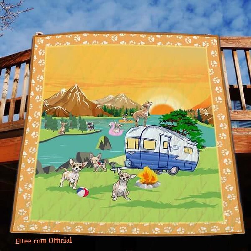 Camping Chihuahua By The River Quilt Blanket Great Customized Blanket Gifts For Birthday Christmas Thanksgiving - Ettee - Birthday