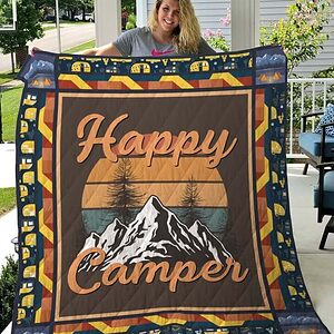 Camping Happy Camper Quilt Blanket Great Customized Blanket Gifts For Birthday Christmas Thanksgiving - Ettee - Birthday